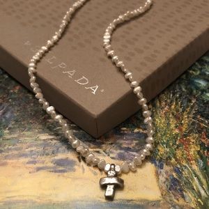 Vintage Silpada Sterling Silver Freshwater Pearl Cross Necklace N2178